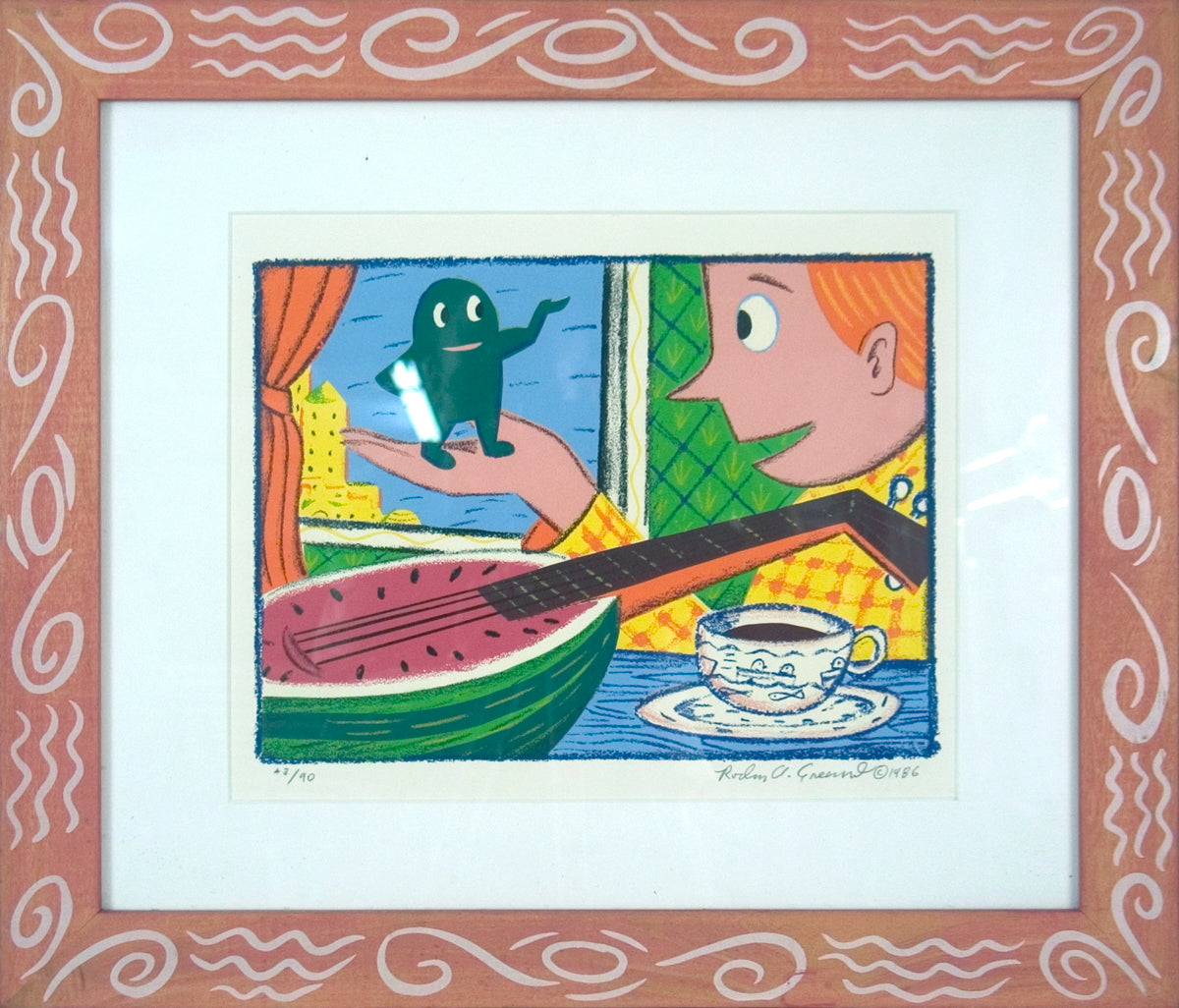 Rodney Greenblat Rare Vintage Artist Signed Serigraph: "Watermelon Man"