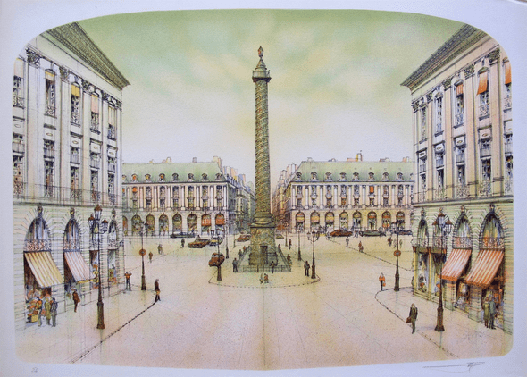 Rolf Rafflewski Hand Signed Limited Edition Lithograph:"Paris Place Vendome"