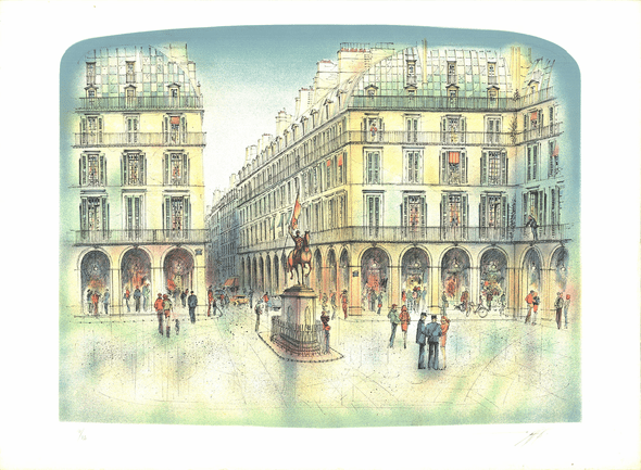 Rolf Rafflewski Rare Vintage Artist Signed Lithograph: "Place Jeanne d'Arc, Paris"
