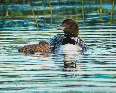Rollie Brandt Master Artisan Hand Embellished Canvas Giclee:"Swimming Lessons"