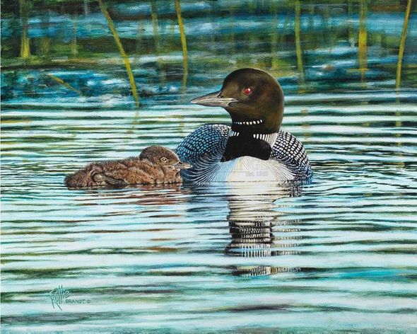 Rollie Brandt Master Artisan Hand Embellished Canvas Giclee:"Swimming Lessons"