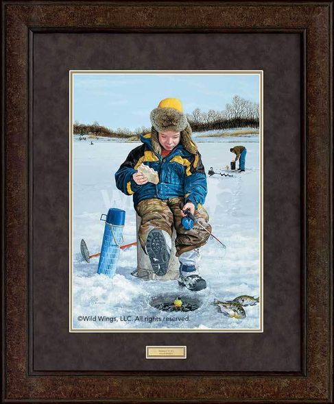 Rollie Brandt Great Northern Art Framed Print:"Nibble & JigIce Fishing"