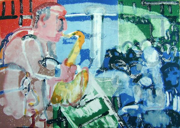 Romare Bearden Signed Limited Edition Print on Paper:"Stomp Time (Bopping At Birdland), 1979"