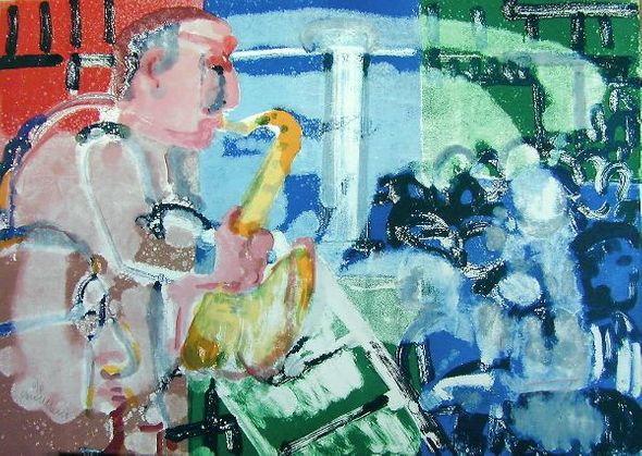 Romare Bearden Signed Limited Edition Print on Paper:"Stomp Time (Bopping At Birdland), 1979"