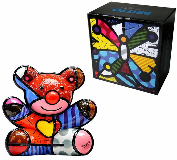 Romero Britto Limited Edition Poly Resin Sculpture: "HAPPY BEAR"