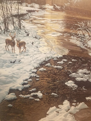 Ron Parker Signed and Numbered Limited Edition Lithograph: "Winter Creek And Whitetails" Ron Parker Signed and Numbered Limited Edition Lithograph: "Winter Creek And Whitetails"