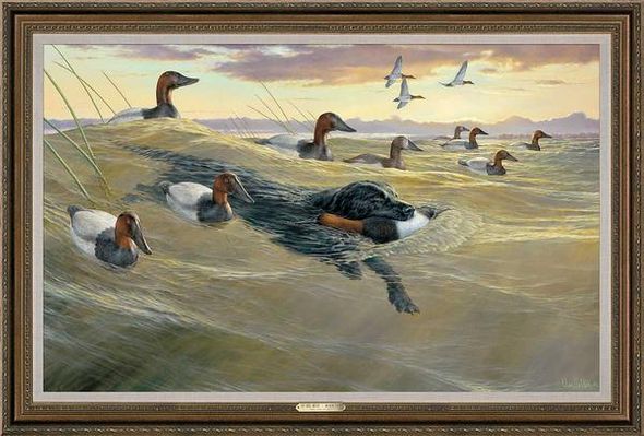 Ron Van Gilder Framed Limited Edition Canvas: "At His Best-Black Lab"