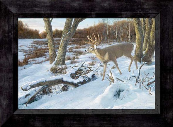 Ron Van Gilder Framed Limited Edition Canvas: "Last Light-Whitetail Deer"