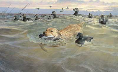 Ron Van Gilder Handsigned and Numbered Limited Edition Print: "His Time to Shine-Yellow Lab"