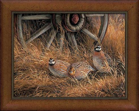 Rosemary Millette Framed Limited Edition Canvas: "Wagon Wheel Bobwhites-Quail"