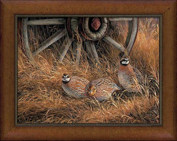 Rosemary Millette Framed Limited Edition Canvas: "Wagon Wheel Bobwhites-Quail"
