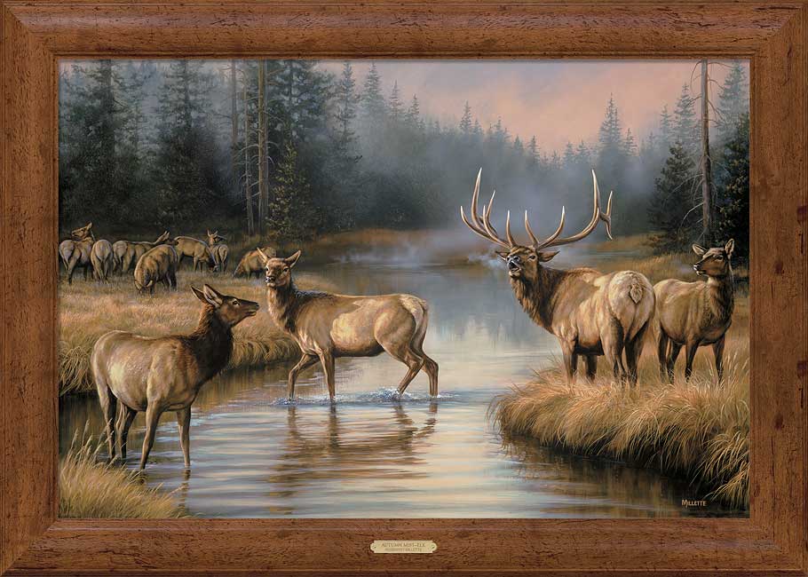 Rosemary Millette Handsigned and Numbered Framed Oversize Canvas:"Autumn Mist-Elk Canvas"