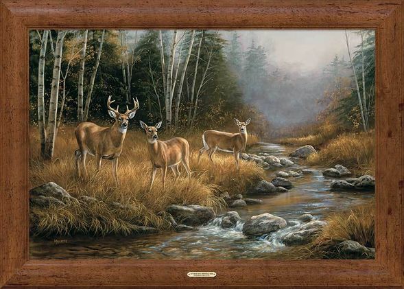 Rosemary Millette Handsigned and Numbered Limited Edition: "Framed October Mist-Whitetail Deer"