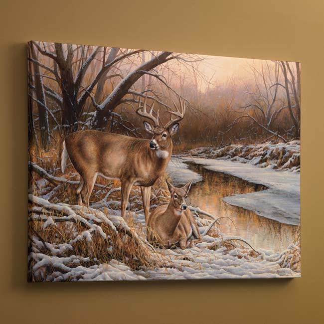 Rosemary Millette Oversize Open Edition Gallery Wrapped Canvas Giclee: "Winter Retreat - Whitetail Deer"