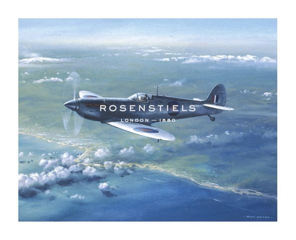 Roy Cross Hand Numbered Limited Edition Print on Paper :"Spitfire Pr Mk IV Over Sicily"