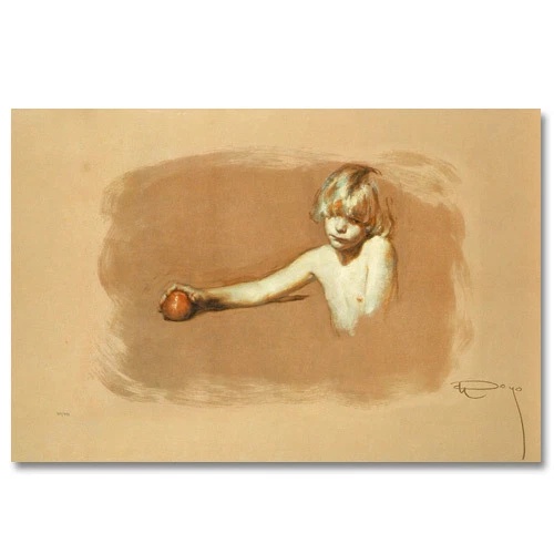 Royo Limited Edition Serigraph on Clayboard Panel : "Nina Con Manzana"