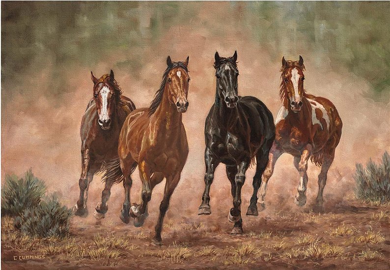 Chris Cummings Artist Signed and Numbered Print:"Run Time—Horses"