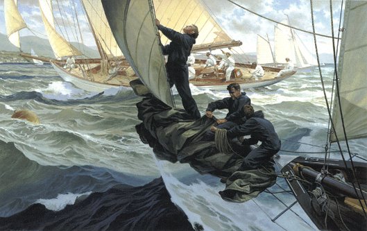 Russell Kramer Hand Signed and Numbered Limited Edition Giclee on Paper: "Drop Sail at the Mark"