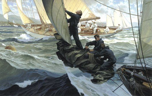 Russell Kramer Hand Signed and Numbered Limited Edition Giclee on Paper: "Drop Sail at the Mark"