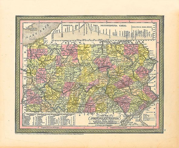 S.A. Mitchell Hand Numbered Limited Edition Print on Paper :"A New Map of Pennsylvania, 1850"