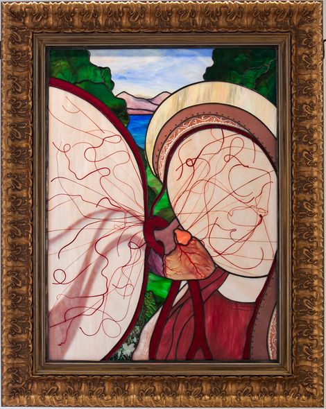 Michael Skrtic Framed Stained Glass Original :"Madonna et cor"