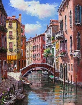 S. Sam Park Limited Edition Hand Embellished Giclee on Canvas: "Afternoon on the Canal"