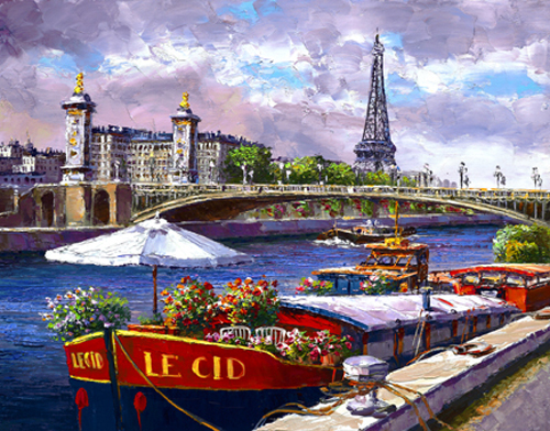 S. Sam Park Limited Edition Hand Embellished Giclee on Canvas:"Along the Seine"