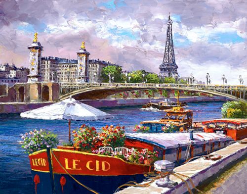 S. Sam Park Limited Edition Hand Embellished Giclee on Canvas:"Along the Seine"