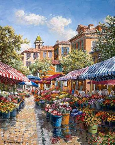 S. Sam Park Limited Edition Hand Embellished Giclee on Canvas:"Nice Flower Market"
