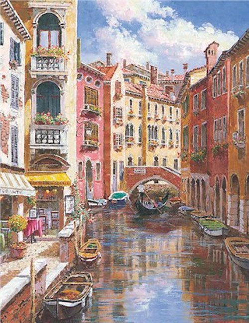 S. Sam Park Limited Edition Hand Embellished Giclee on Canvas: "Ponte Longo Large"