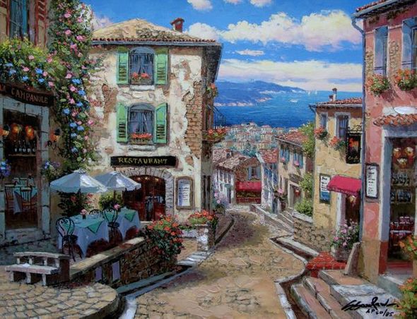 S. Sam Park Limited Edition Hand Embellished Giclee on Canvas: "Rendezvous in Nice (Small)"