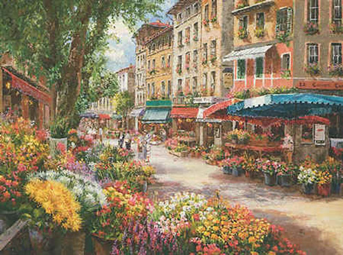 S. Sam Park Limited Edition Hand Embellished Giclee on Canvas Suite of 4: "Paris Flower Market"