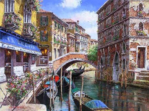 S. Sam Park Limited Edition Hand Embellished Giclee on Canvas:"Venetian Vista"