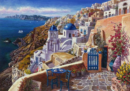 S. Sam Park Limited Edition Hand Embellished Giclee on Canvas:"View of Santorini"