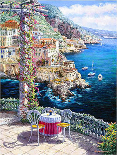S. Sam Park Limited Edition Hand Embellished Serigraph on Canvas: "Amalfi Vista"