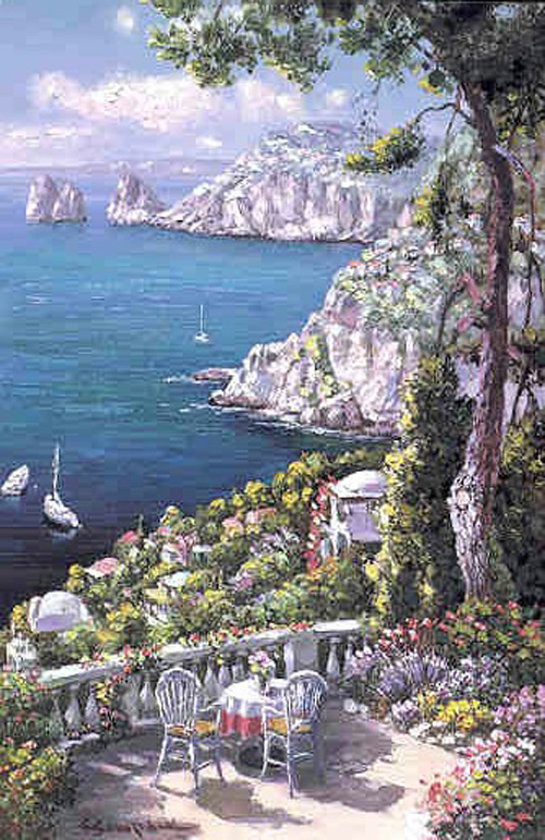 S. Sam Park Limited Edition Hand Embellished Serigraph on Canvas: "Capri"
