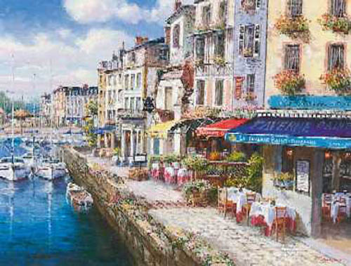 S. Sam Park Limited Edition Hand Embellished Serigraph on Canvas: "Harbor at Honfleur"