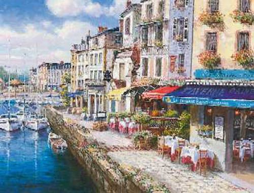 S. Sam Park Limited Edition Hand Embellished Serigraph on Canvas: "Harbor at Honfleur"