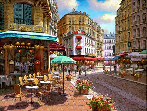 S. Sam Park Limited Edition Hand Embellished Serigraph on Canvas: "Le Grand Cafe"