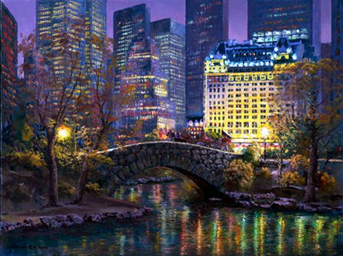S. Sam Park Limited Edition Hand Embellished Serigraph on Canvas: "NY Central Park"