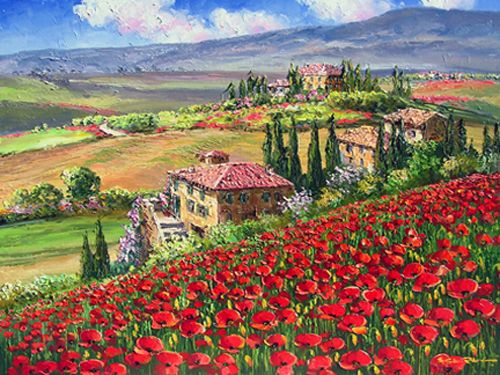 S. Sam Park Limited Edition Hand Embellished Serigraph on Canvas:"Tuscany Villa [Toscana]"