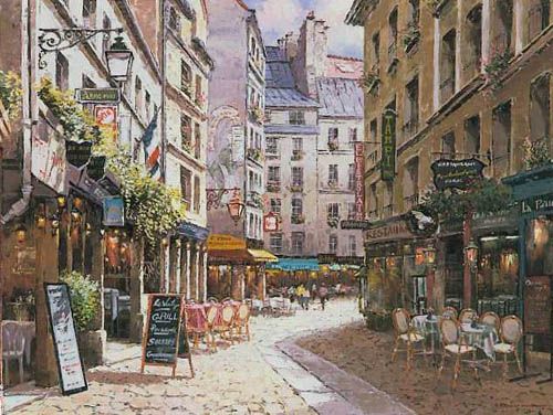 S. Sam Park Limited Edition Embellished Serigraph on Canvas:"Parisian Cafe - Canvas"