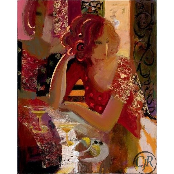 Sabzi Hand Embellished Giclee on Canvas:"Cocktails in the City"