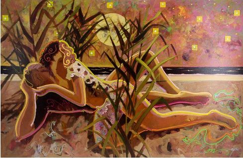 Sabzi Hand Embellished Limited Edition Canvas Giclee "Do You Love Me"