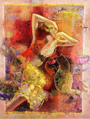 Sabzi Hand Embellished Giclee on Canvas:"The Intimate Mind"