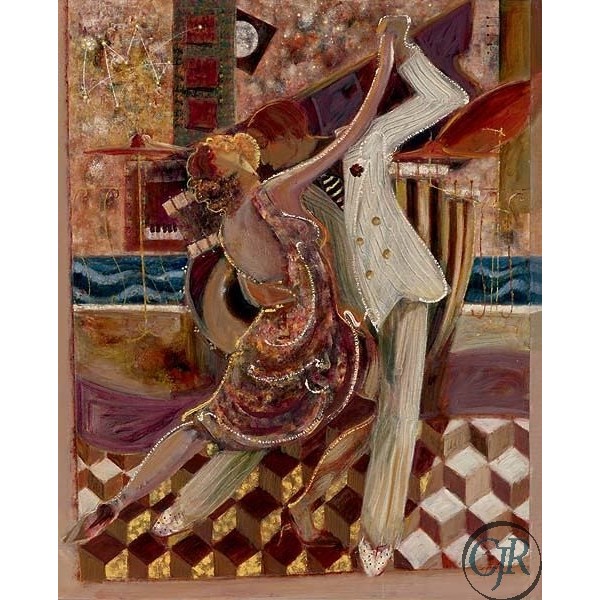 Sabzi Hand Embellished Giclee on Paper:"Tango II"
