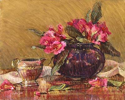 Saia Handsigned & Numbered Limited Edition Giclee on Canvas:"Pink Rhododendrons"