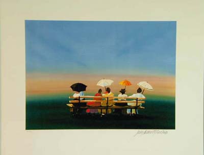 Sally Caldwell-Fisher Burhan Hand Signed Publisher Proof Lithograph:"Rusticators Watching The Sunset"
