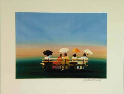 Sally Caldwell-Fisher Burhan Hand Signed Publisher Proof Lithograph:"Rusticators Watching The Sunset"