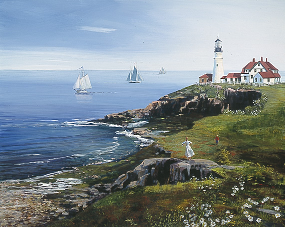Sally Caldwell Fisher Handsigned and Numbered Limited Edition Canvas : "Portland Head Lighthouse"